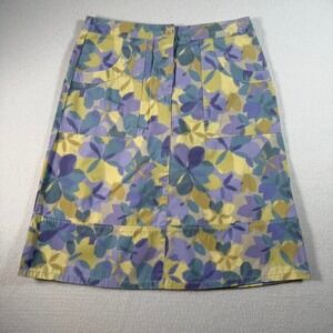 J. Jill Petite‎ Floral Print 100% Cotton A-Line Skirt Pockets Womens 8P Classic